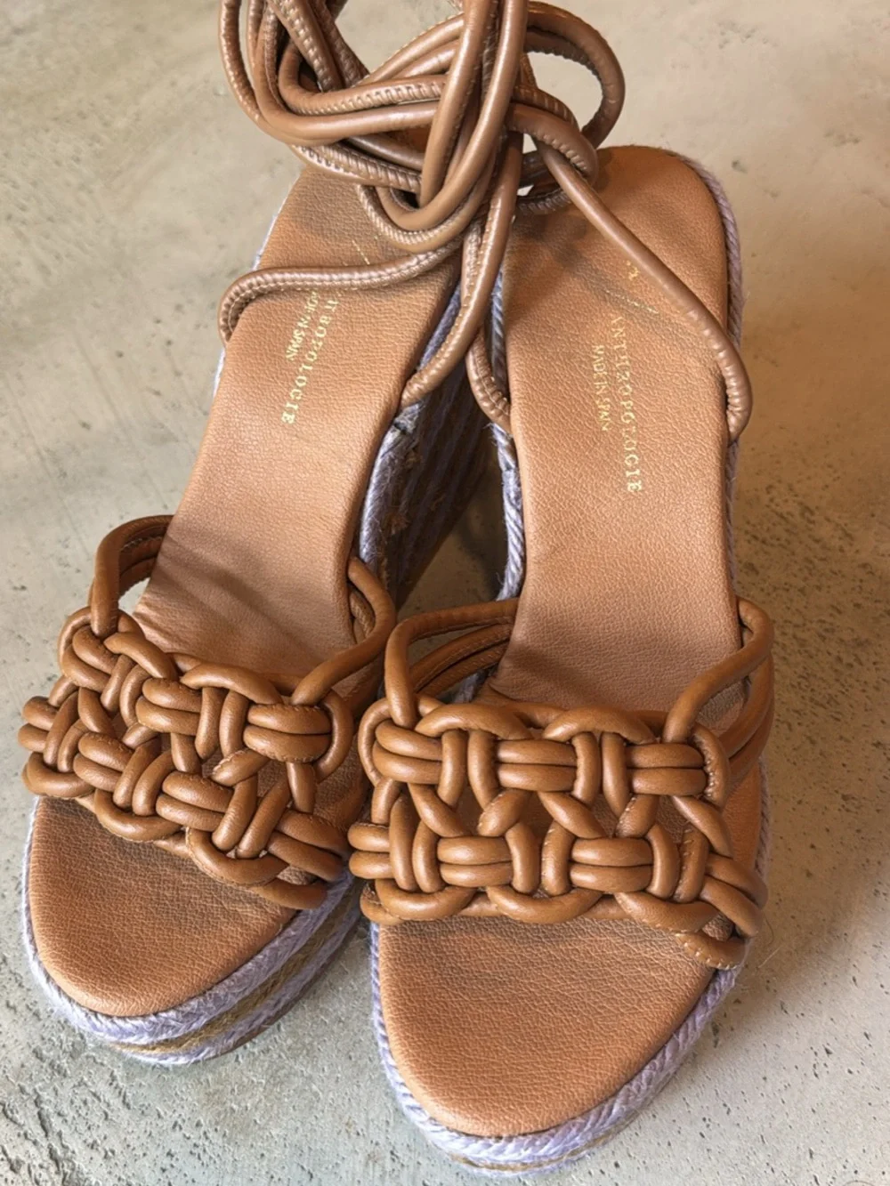Anthropologie Braided Espadrille Wedge Sandals in Tan and Light Gray - Picture 3 of 5